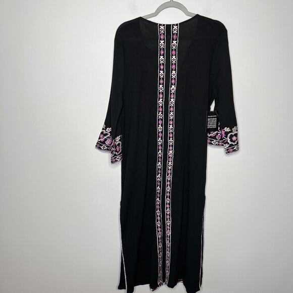 MISA LA x Anthropologie Dress Womens Medium Black Pink Embroidered Maxi Boho - Picture 3 of 16